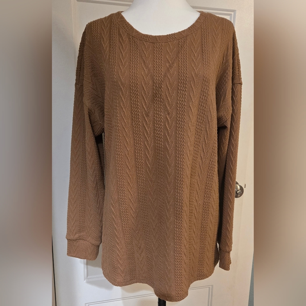 Brown Textured Knit Sweater